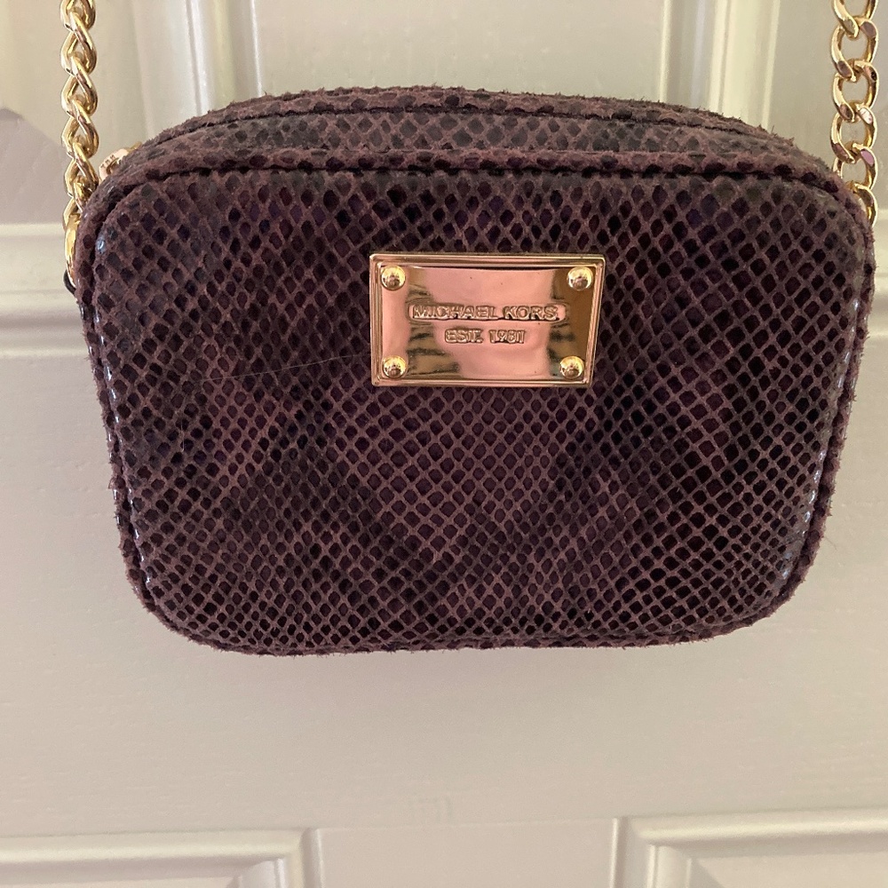 Michael Kors Purple Snake Embossed Leather Jet Set Crossbody Bag/32S12JSC1E/NEW - Picture 3 of 9